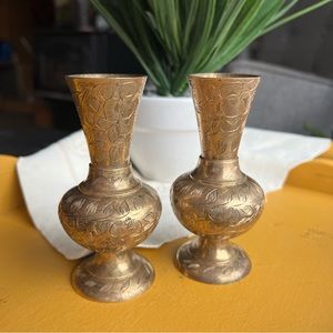 Vintage Etched Brass Ornate Bud Vases J.D India 4529 J
